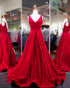 2018 Popular Red Satin Prom Dresses V-Neckline Pageant Dress Long Prom Gowns Evening Dresses